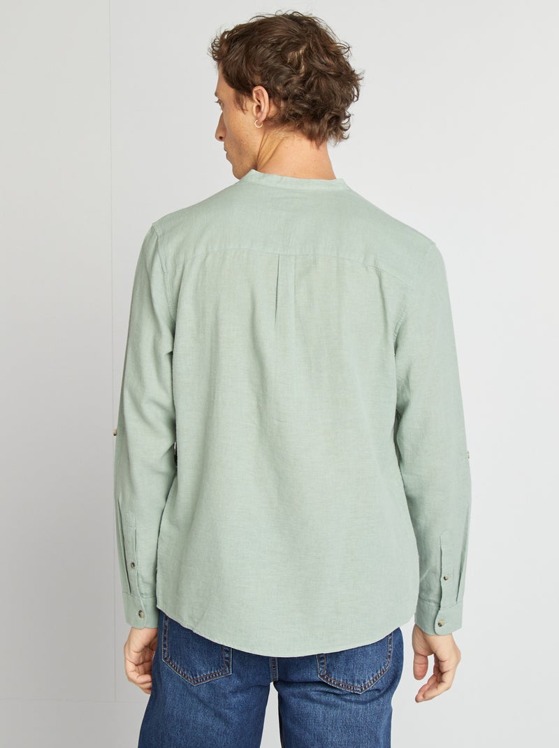 Camicia con collo alla coreana e lino VERDE - Kiabi