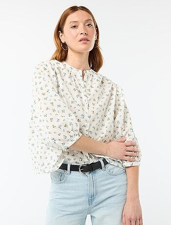 Camicia con collo alla coreana e maniche a 3/4