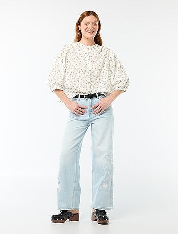 Camicia con collo alla coreana e maniche a 3/4