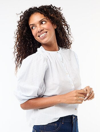 Camicia con collo alla coreana e maniche a 3/4