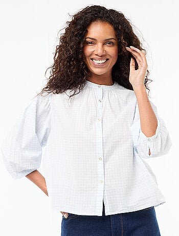 Camicia con collo alla coreana e maniche a 3/4