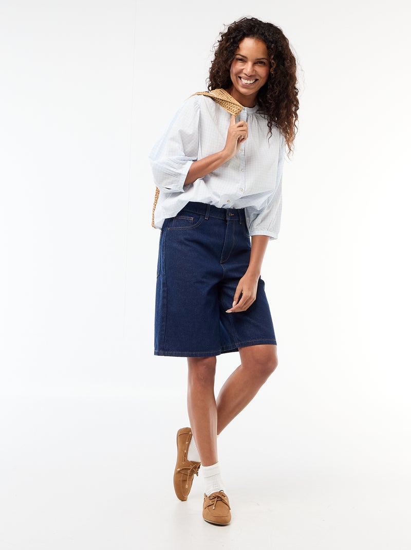 Camicia con collo alla coreana e maniche a 3/4 Blu - Kiabi