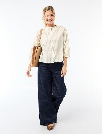 Camicia con collo alla coreana e maniche a 3/4