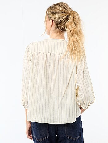 Camicia con collo alla coreana e maniche a 3/4