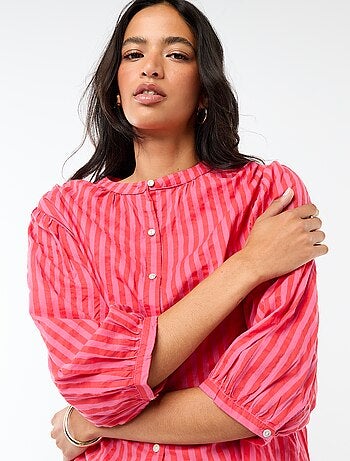 Camicia con collo alla coreana e maniche a 3/4