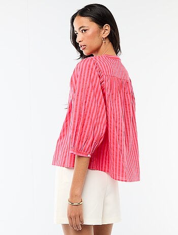 Camicia con collo alla coreana e maniche a 3/4