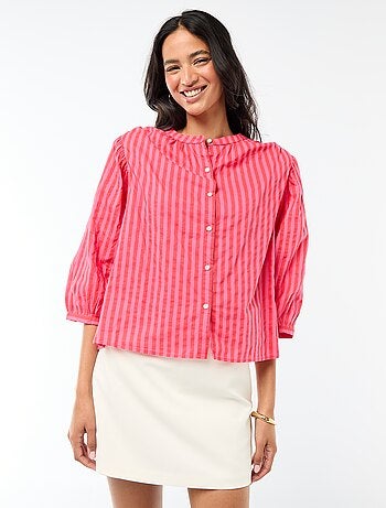 Camicia con collo alla coreana e maniche a 3/4