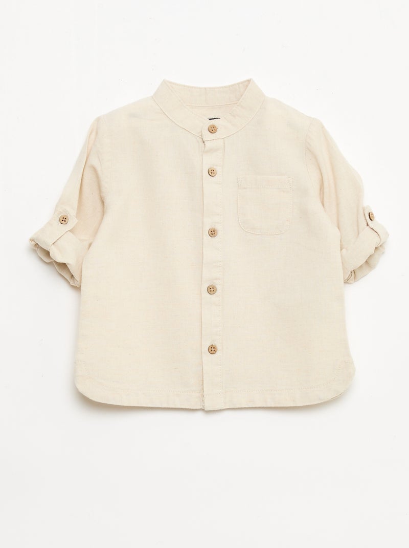 Camicia con collo alla coreana e maniche arrotolabili Beige - Kiabi