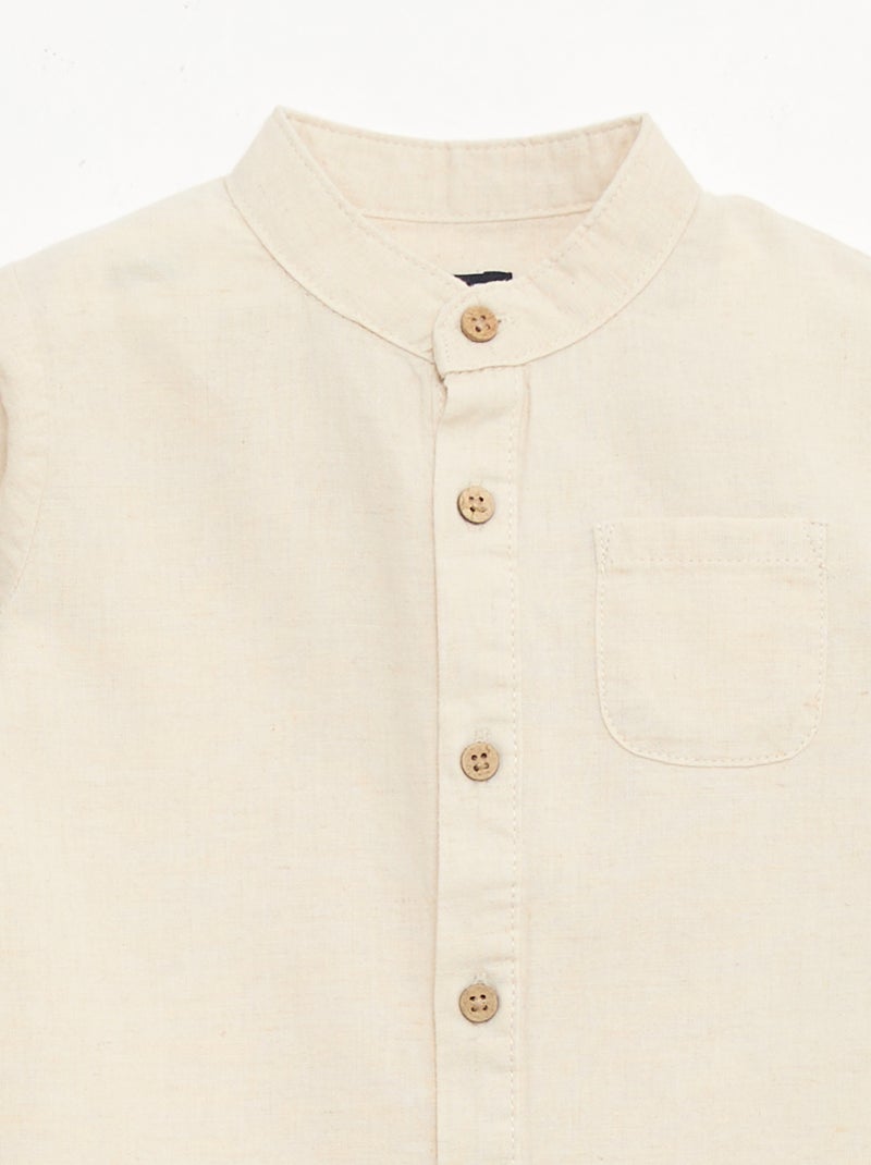 Camicia con collo alla coreana e maniche arrotolabili Beige - Kiabi