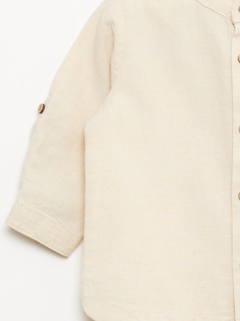Camicia con collo alla coreana e maniche arrotolabili Beige - Kiabi