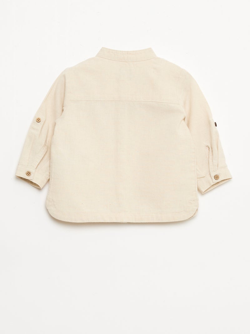 Camicia con collo alla coreana e maniche arrotolabili Beige - Kiabi