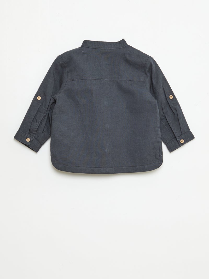Camicia con collo alla coreana e maniche arrotolabili Blu - Kiabi