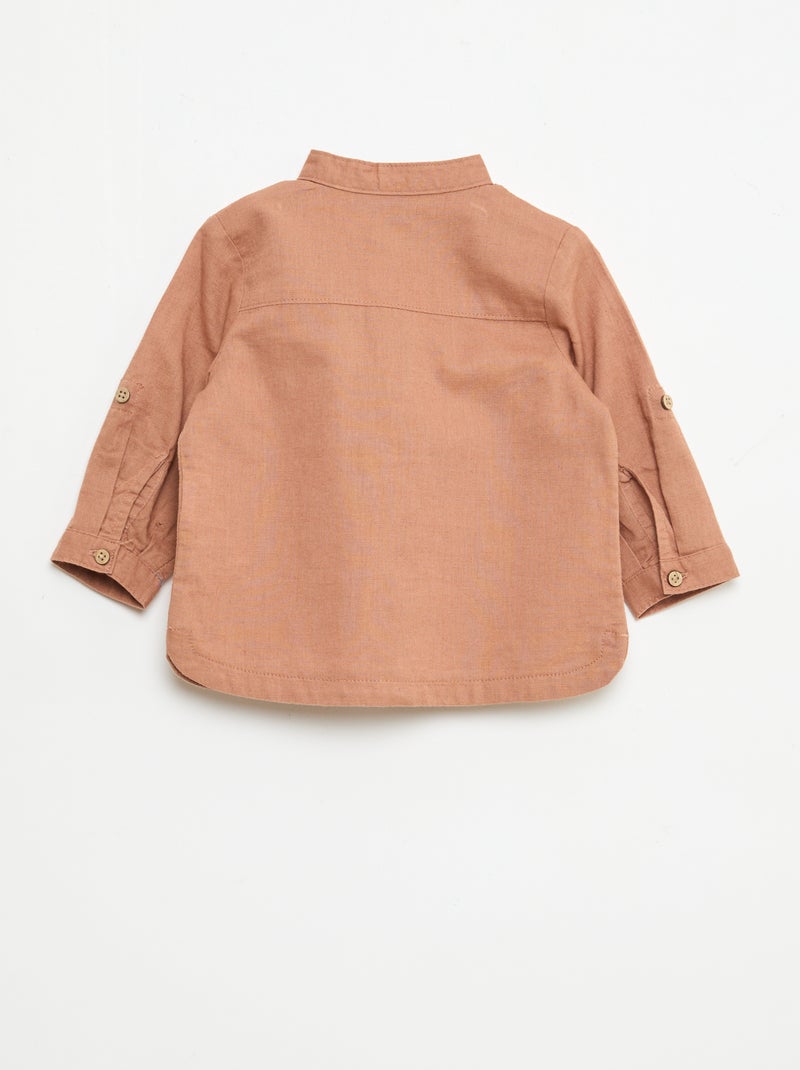Camicia con collo alla coreana e maniche arrotolabili Marrone - Kiabi