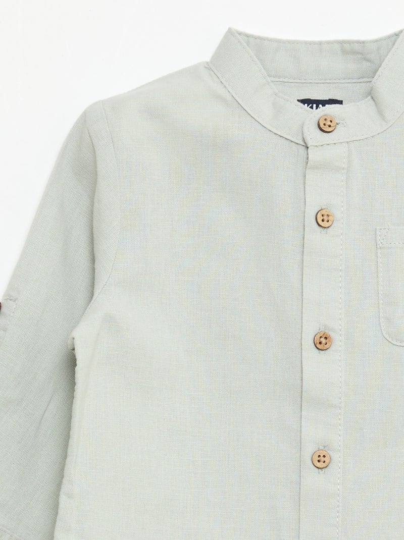 Camicia con collo alla coreana e maniche arrotolabili Verde - Kiabi