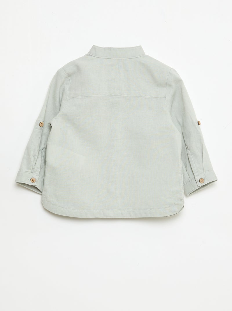 Camicia con collo alla coreana e maniche arrotolabili Verde - Kiabi