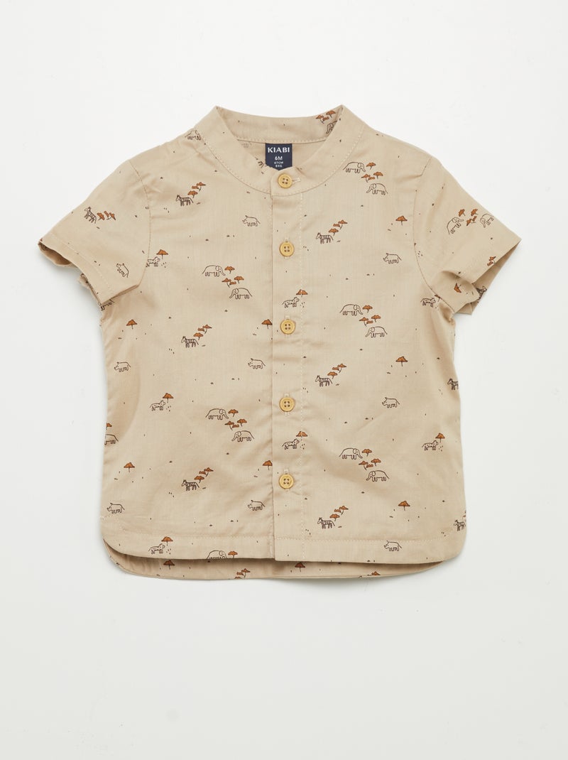 Camicia con collo alla coreana e stampa palme BEIGE - Kiabi