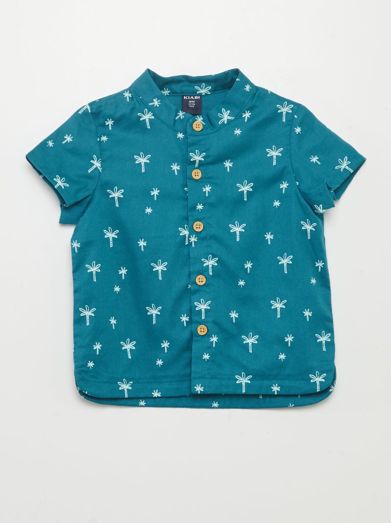 Camicia con collo alla coreana e stampa palme BLU - Kiabi