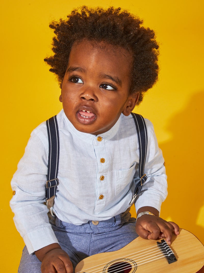 Camicia con collo alla coreana in lino BLU - Kiabi