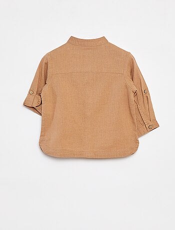 Camicia con collo alla coreana in misto lino