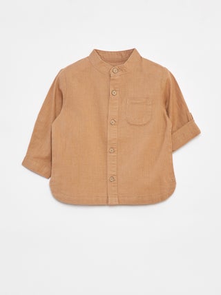 Camicia con collo alla coreana in misto lino