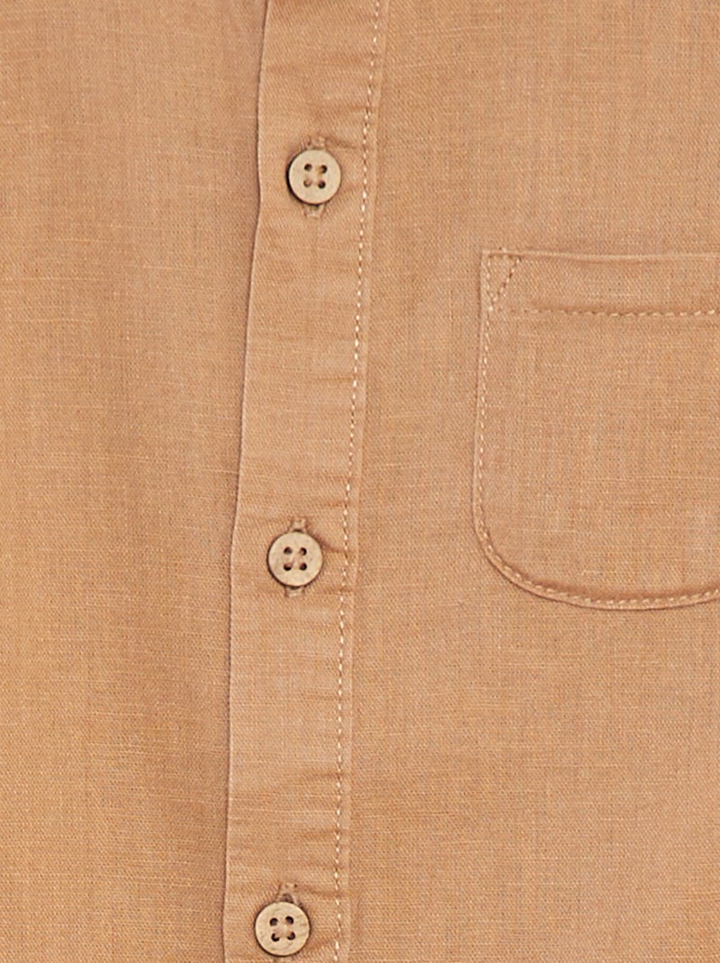 Camicia con collo alla coreana in misto lino Beige - Kiabi