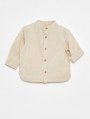 Camicia con collo alla coreana in misto lino