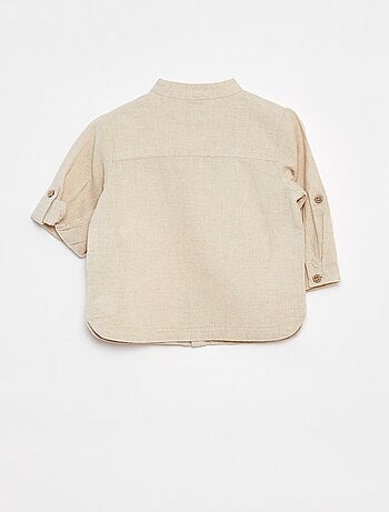 Camicia con collo alla coreana in misto lino