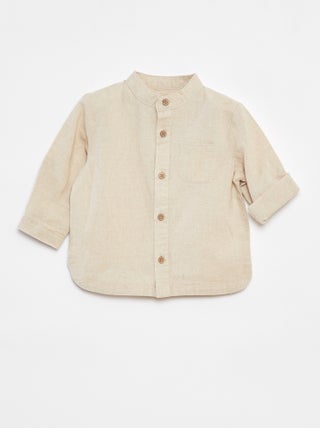 Camicia con collo alla coreana in misto lino