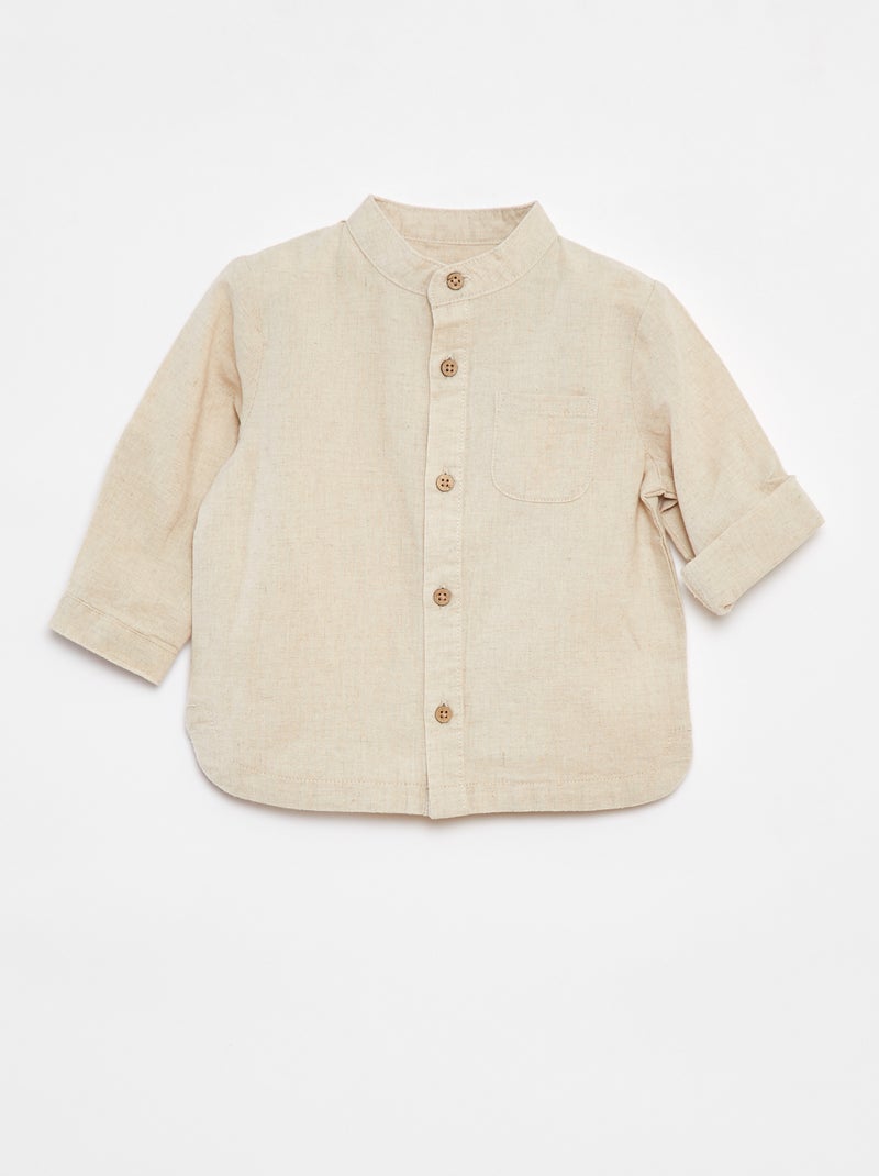 Camicia con collo alla coreana in misto lino Bianco - Kiabi