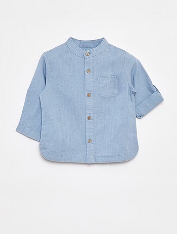 Camicia con collo alla coreana in misto lino