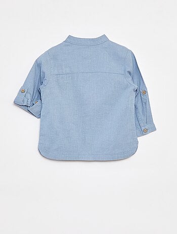 Camicia con collo alla coreana in misto lino