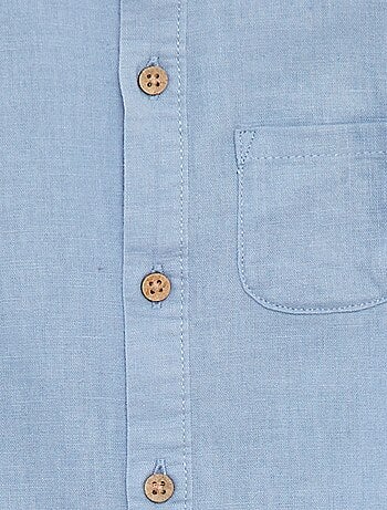 Camicia con collo alla coreana in misto lino