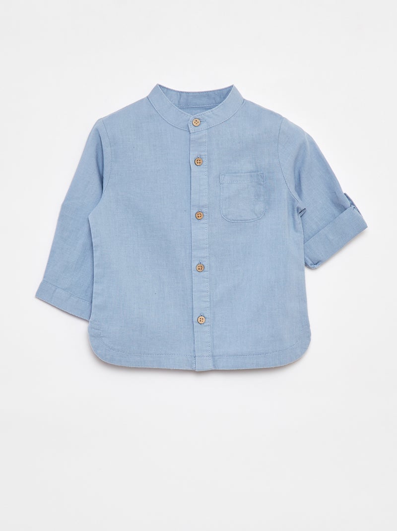 Camicia con collo alla coreana in misto lino Blu - Kiabi