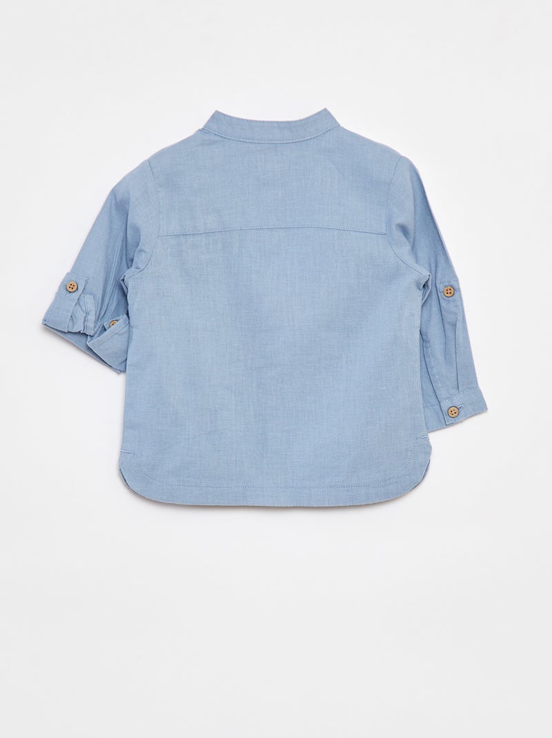 Camicia con collo alla coreana in misto lino Blu - Kiabi