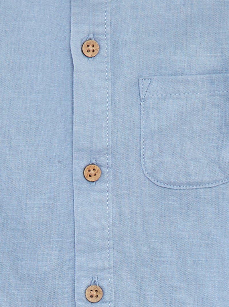 Camicia con collo alla coreana in misto lino Blu - Kiabi
