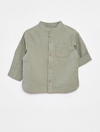Camicia con collo alla coreana in misto lino