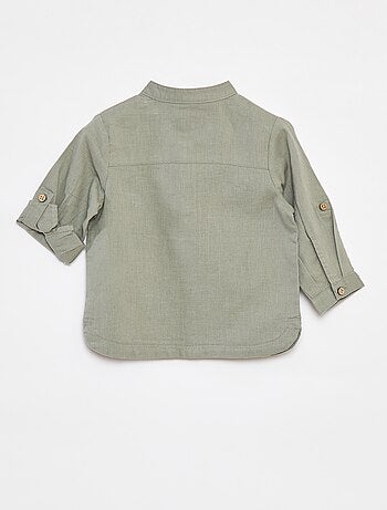 Camicia con collo alla coreana in misto lino
