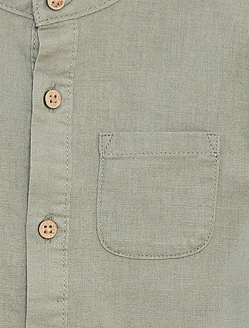 Camicia con collo alla coreana in misto lino