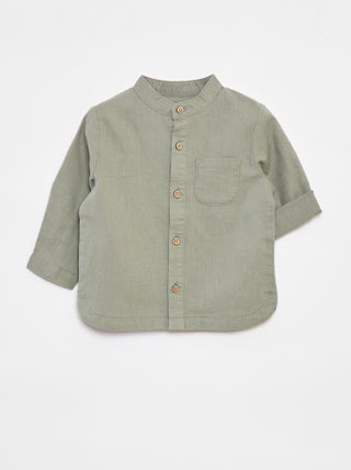 Camicia con collo alla coreana in misto lino
