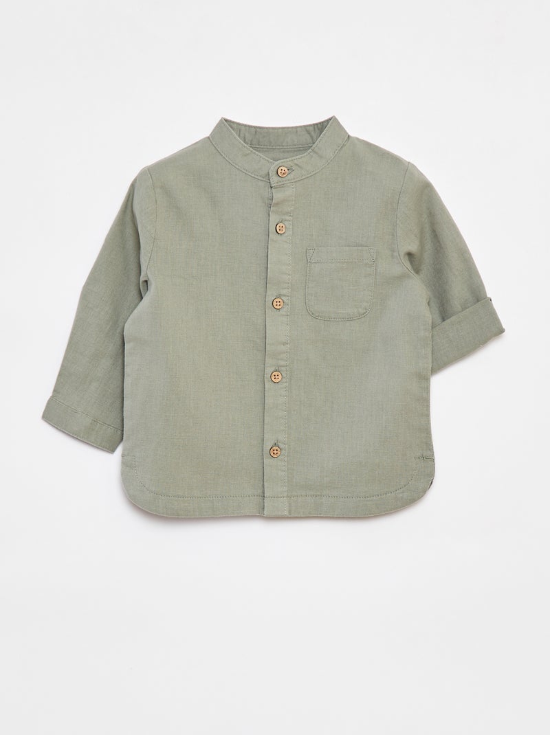 Camicia con collo alla coreana in misto lino Verde - Kiabi