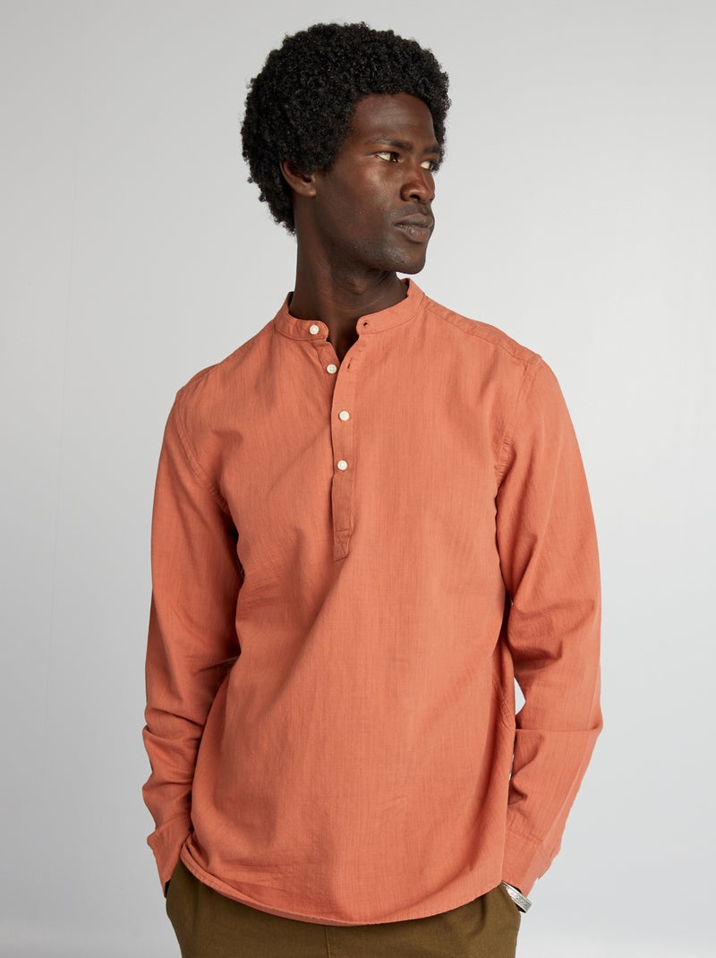 Camicia con collo alla coreana MARRONE - Kiabi