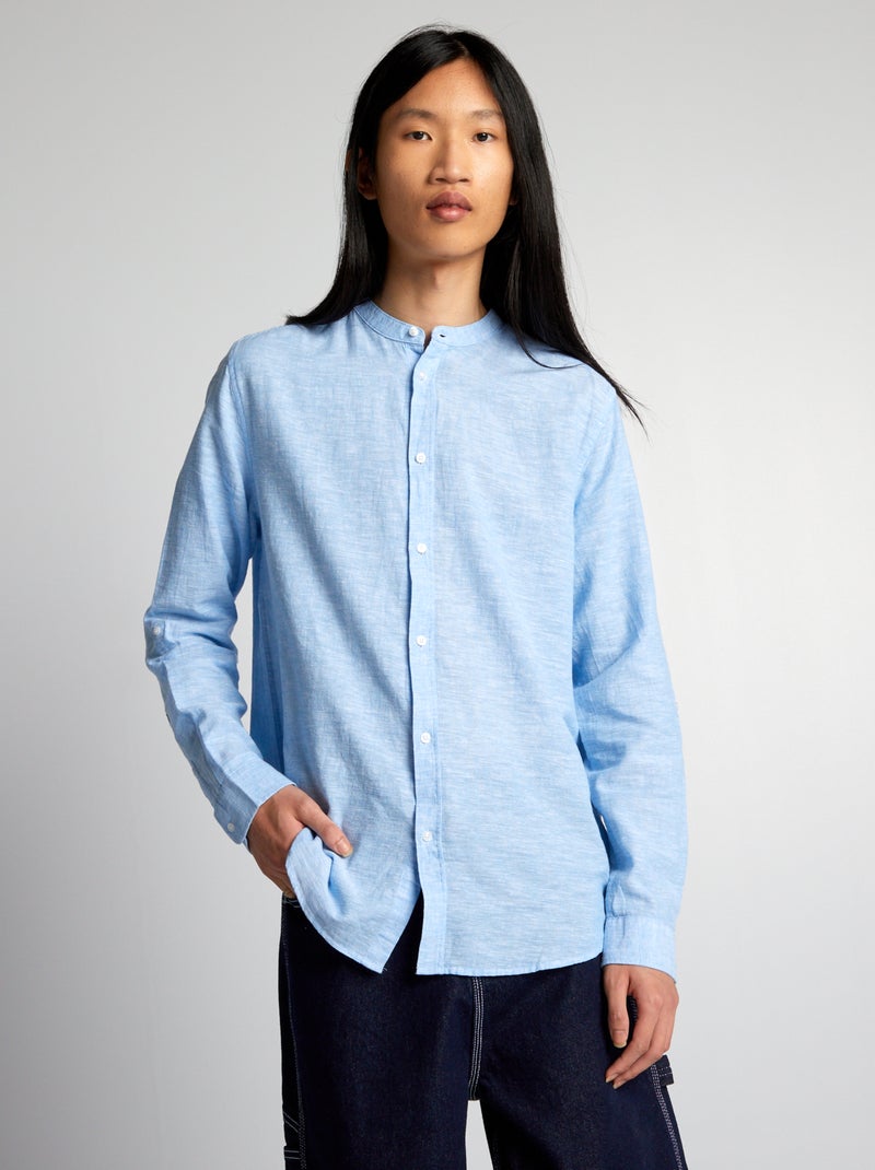 Camicia con collo alla coreana tinta unita BLU - Kiabi