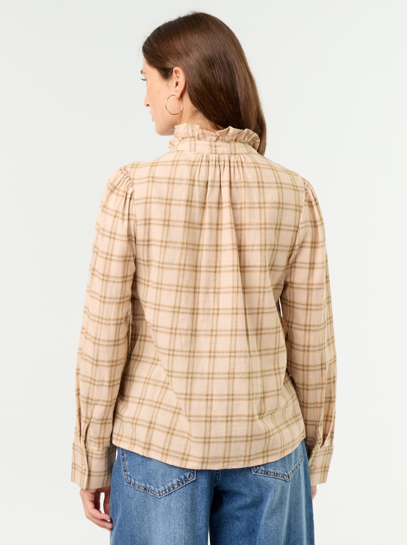 Camicia con collo alto a balze Beige - Kiabi