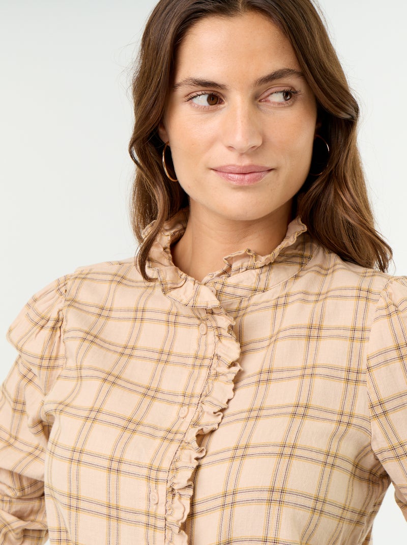 Camicia con collo alto a balze Beige - Kiabi