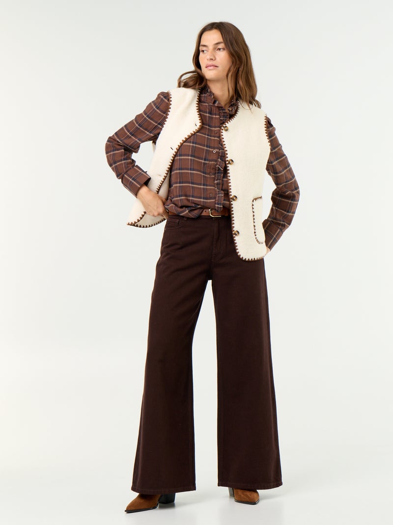 Camicia con collo alto a balze Marrone - Kiabi
