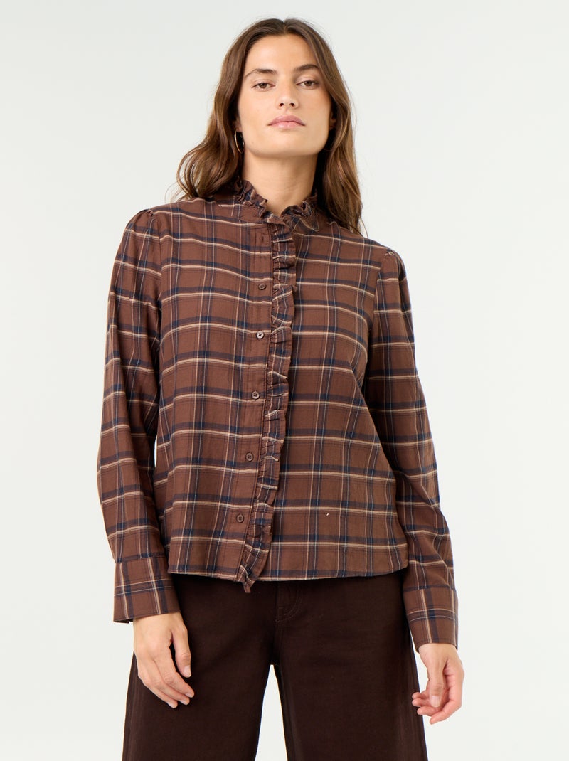 Camicia con collo alto a balze Marrone - Kiabi