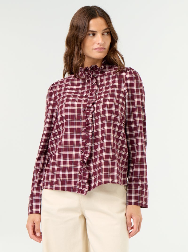 Camicia con collo alto a balze Rosso - Kiabi