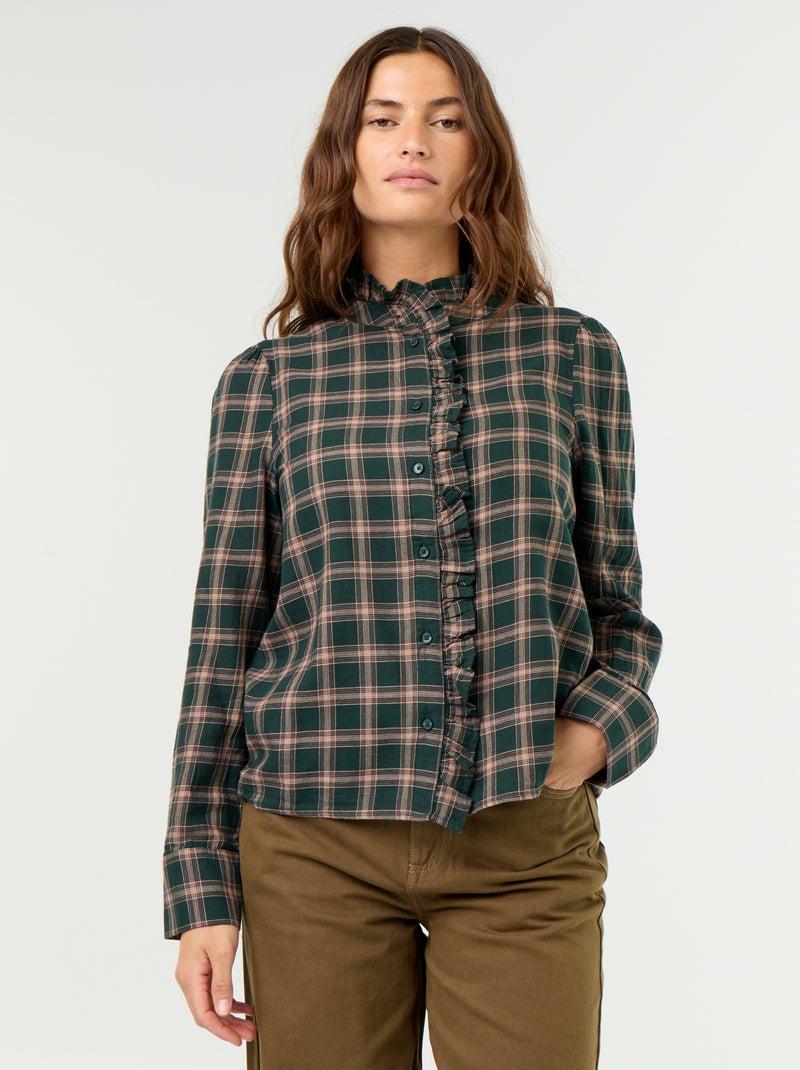 Camicia con collo alto a balze Verde - Kiabi