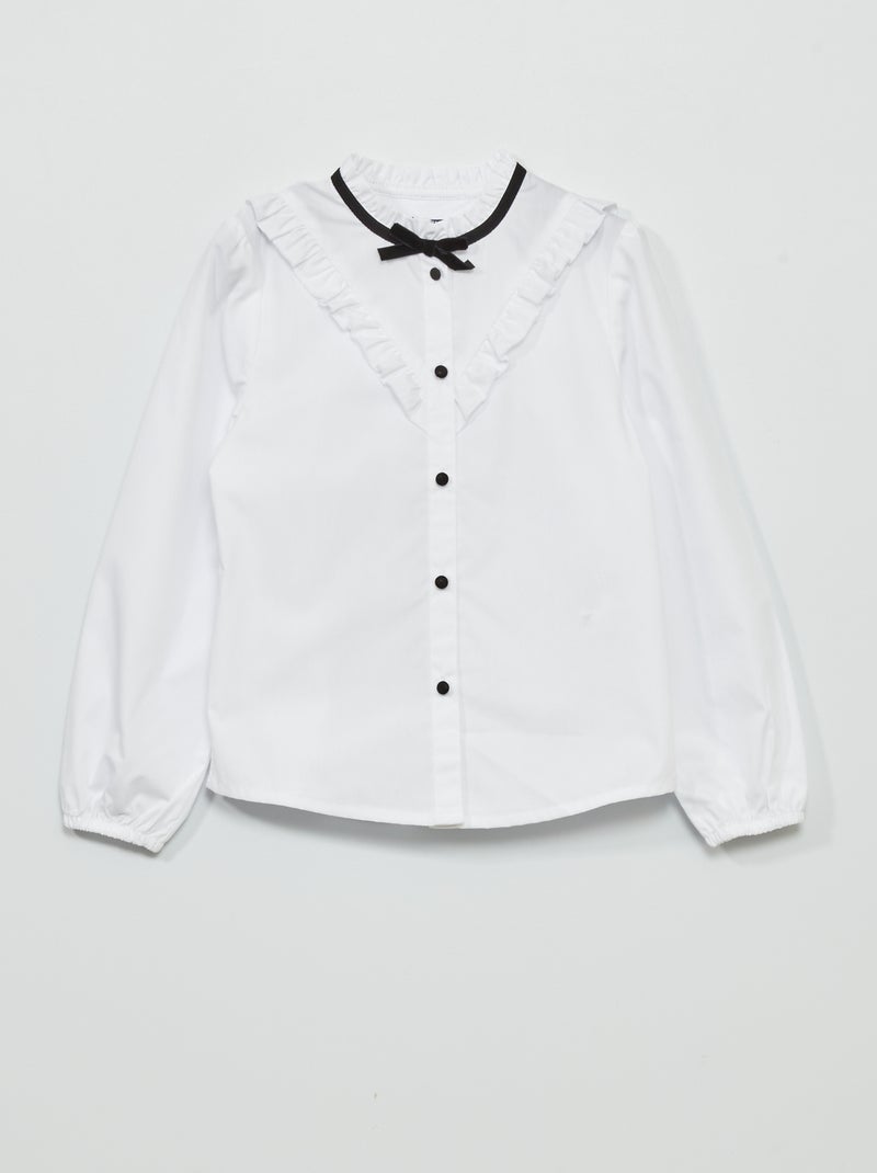 Camicia con cut out con volant e fiocco in velluto Bianco - Kiabi
