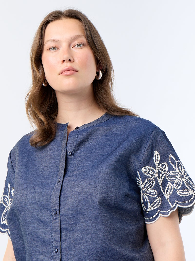 Camicia con maniche ricamate Blu - Kiabi